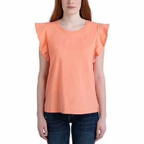 Ecothreads Women's Organic Cotton Short Flutter Sleeve Top Peach Pink XL NWT - Picture 1 of 6